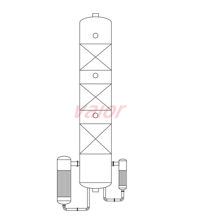Line drawing of industrial chemical reaction tower structure.