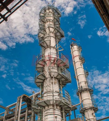 A rectifying tower separating different boiling - point substances in a chemical mixture to obtain high - purity products.