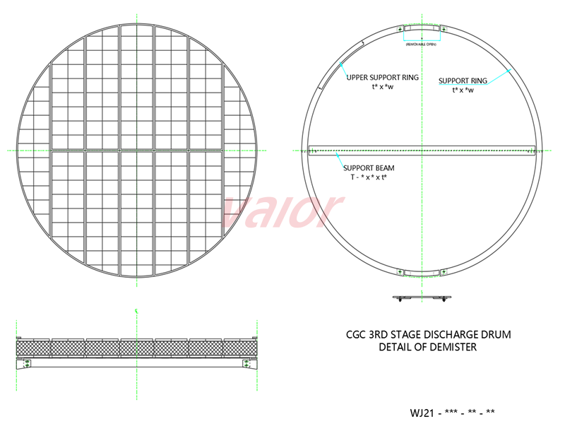 A demister drawing for CGC 3rd stage discharge drum, with supports installed from below.