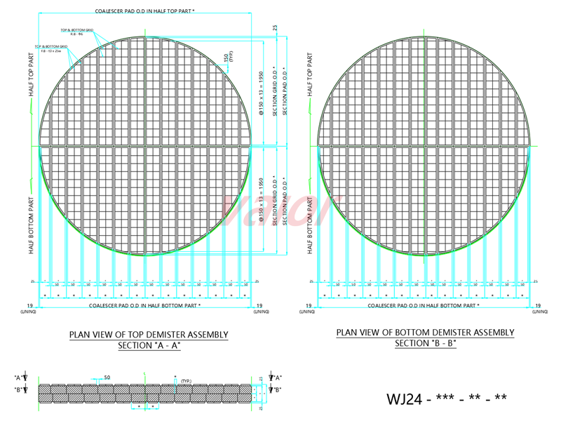 A draft drawing of coalescer pad for high pressure separator with diameter over 4000mm.