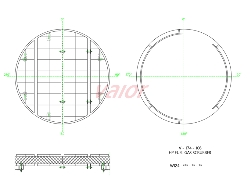 This drawing shows a demister supported by vertical ring, installed from below.