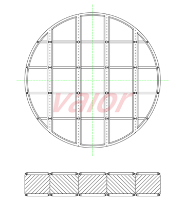 A drawing of PTFE demister, its grids are constructed by bolt / nut method.
