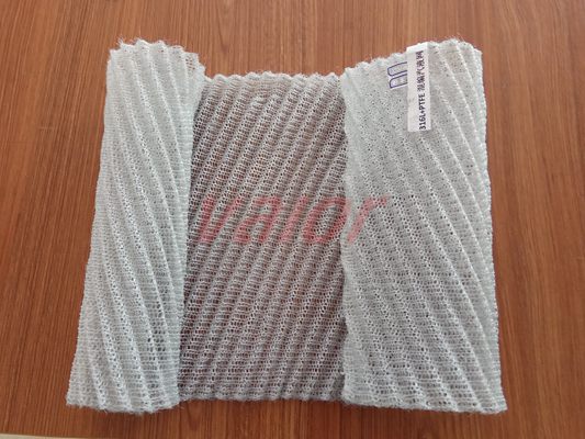 It is co-knitted mesh of one strand of metal wire and multifilament of PTFE fiber.