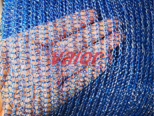It is co-knitted mesh of one strand of metal wire and one strand of PP wire in blue color.
