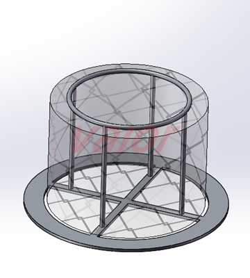 A 3D view of a customized demister integrated with flange plate.